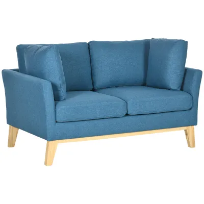 2-Sitzer-Sofa Doppelsofa Couch, 2 Kissen, 137 cm x 78 cm x 78 cm, Blau + Natur