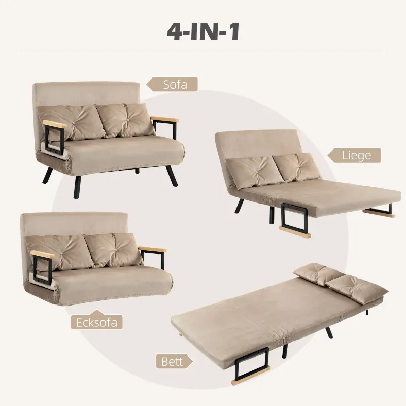 Schlafsofa, Gästebett, Holz-Armlehnen, metallrahmen, bis 120 kg, 102x73x81cm, Hellbraun