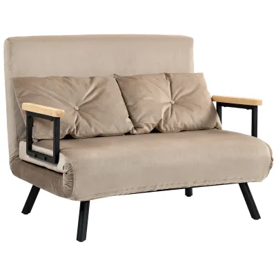 Schlafsofa, Gästebett, Holz-Armlehnen, metallrahmen, bis 120 kg, 102x73x81cm, Hellbraun