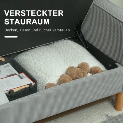 Zweisitzer-Sofa mit Stauraum und soliden Holzbeinen, für Wohnzimmer, Schlafzimmer, 117 x 63 x 79 cm, Hellgrau