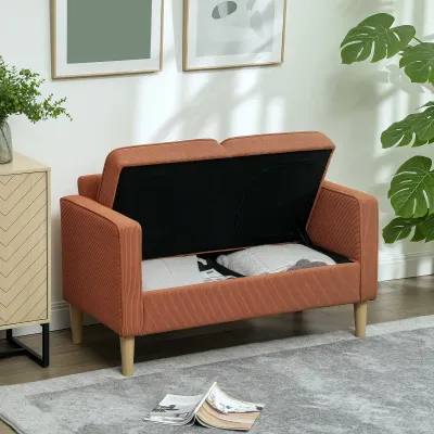 Zweisitzer-Sofa mit Stauraum und soliden Holzbeinen, für Wohnzimmer, Schlafzimmer, 117 x 63 x 79 cm, Rostrot