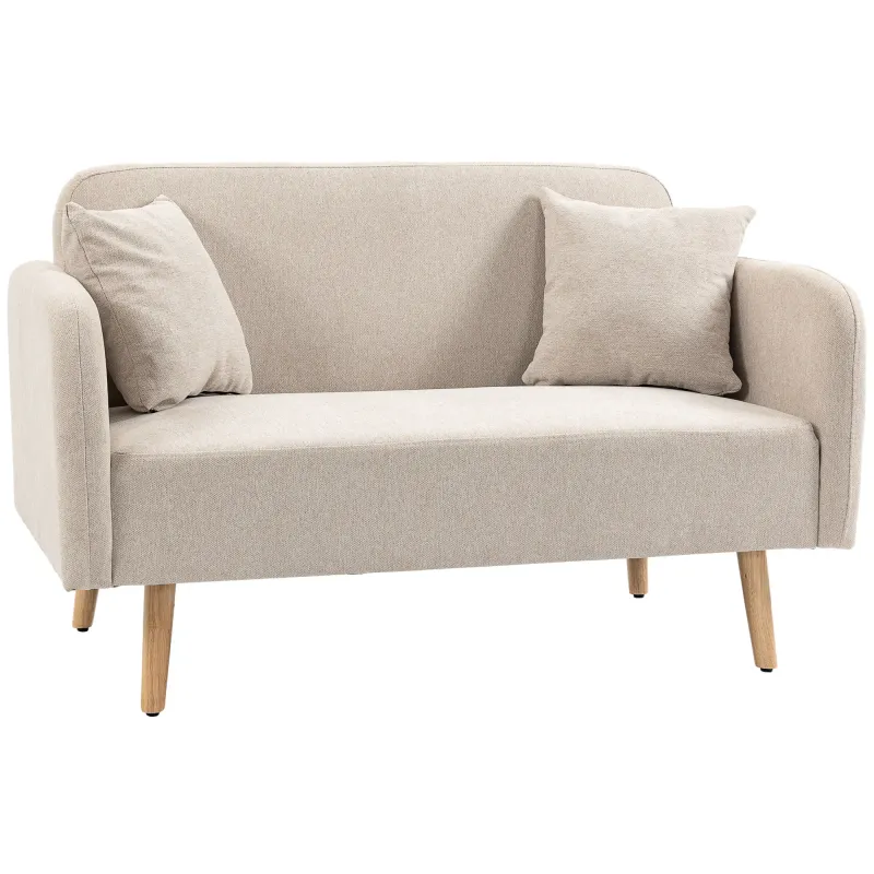 2er-Sofa Sofa Couch, Modern-Design, inkl. 2 Kissen, Holzbeine, 130 x 70 x 80 cm, Creme