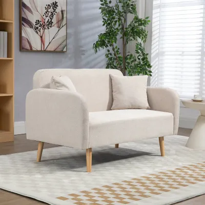 2er-Sofa Sofa Couch, Modern-Design, inkl. 2 Kissen, Holzbeine, 130 x 70 x 80 cm, Creme