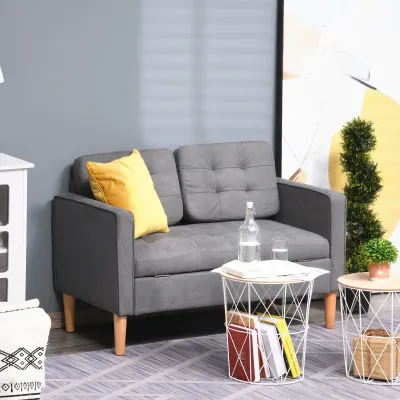 2 Sitzer Sofa, Couch mit Stauraum, Holzbeine, Polstersofa mit Samtoptik für Wohnzimmer, Schlafzimmer, 117x 62 x 78 cm, Grau