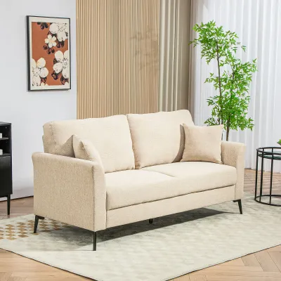 2-Sitzer Sofa mit Federkern, dicke Polsterung, bis 360 kg, 179 x 80 x 89 cm, Beige