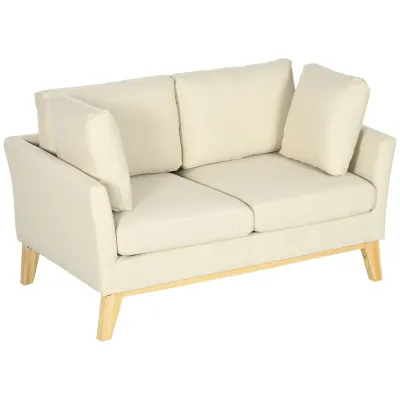 Zweier-Sofa, skandinavisches Design, 2 Wurfkissen, Naturholzrahmen, beige, 137 x 78 x 78 cm