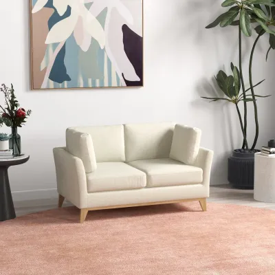 Zweier-Sofa, skandinavisches Design, 2 Wurfkissen, Naturholzrahmen, beige, 137 x 78 x 78 cm