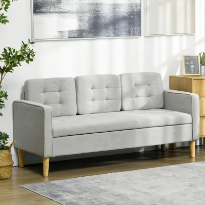 Dreisitzer-Sofa, Polstersofa mit Stauraum, Kissen, Holzrahmen, 166,5x62x82cm, Hellgrau