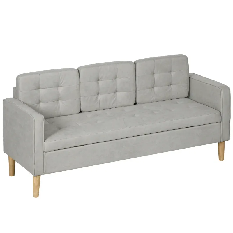 Dreisitzer-Sofa, Polstersofa mit Stauraum, Kissen, Holzrahmen, 166,5x62x82cm, Hellgrau