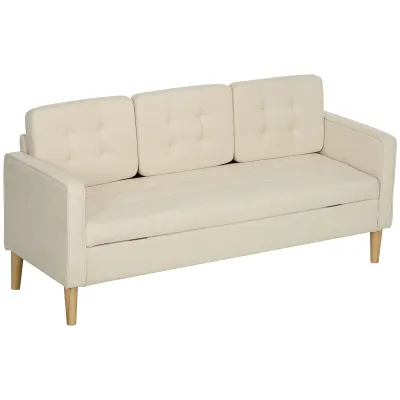 3-Sitzer Sofa mit Stauraum, Knopfheftung, Polstercouch, 166,5 x 62 x 82 cm, Cremeweiss