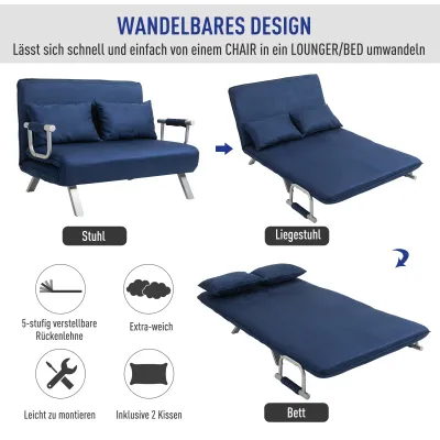 Schlafsofa, 5-fach verstellbar, Wildlederimitat, Gästebett, inkl. Kissen, Marineblau