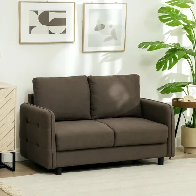 Zweisitzer-Sofa mit Stauraum, Polstersofa in Samtoptik mit Rückenkissen für Wohnzimmer, Schlafzimmer, Büro, Braun