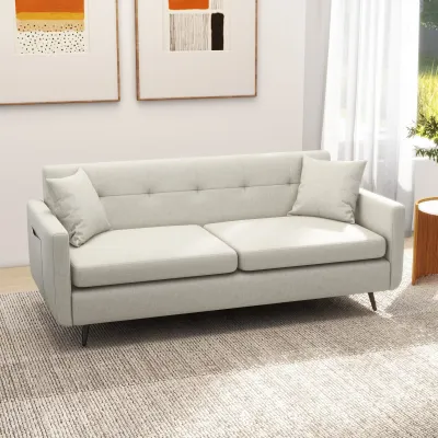 3-Sitzer Sofa, 2 Seitentaschen, Kissen, Stahlrahmen, bis 250 kg, 165x73x72 cm, Beige