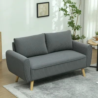 Zweisitzer-Sofa, Stoffcouch, 2 Rückenkissen, Cordbezug, 145 x 75 x 78 cm, Anthrazit