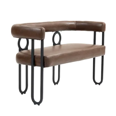 Doppelsofa, Sitzbank mit abgerundeter Rückenlehne aus PU-Leder, Dunkelbraun