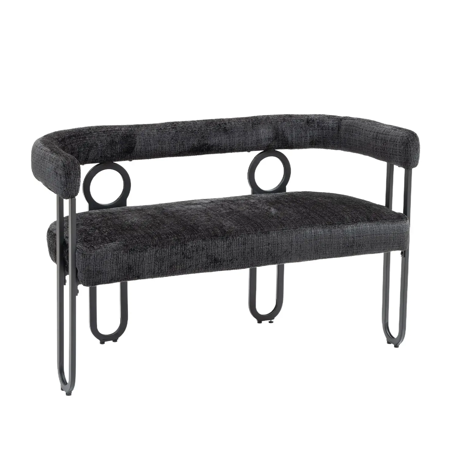 Doppelsofa, Sitzbank mit abgerundeter Rückenlehne, Chenille-Stoff, modernes Design, Schwarz