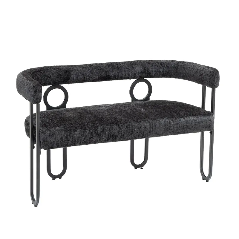 Doppelsofa, Sitzbank mit abgerundeter Rückenlehne, Chenille-Stoff, modernes Design, Schwarz