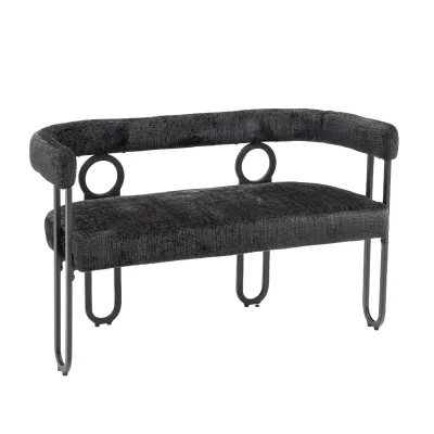 Doppelsofa, Sitzbank mit abgerundeter Rückenlehne, Chenille-Stoff, modernes Design, Schwarz