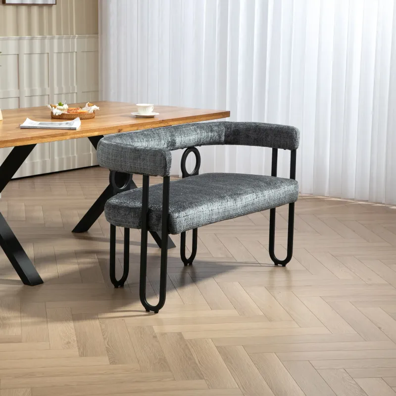 Doppelsofa, Sitzbank mit abgerundeter Rückenlehne, Chenille-Stoff, modernes Design, grau