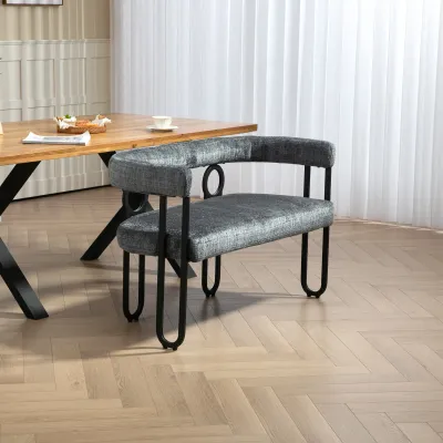 Doppelsofa, Sitzbank mit abgerundeter Rückenlehne, Chenille-Stoff, modernes Design, grau
