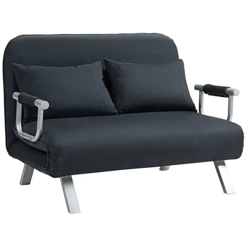 Schlafsofa, Gästebett, 5-fach verstellbar, Wildlederimitat, Stahlrahmen, inkl. Kissen, Schwarz