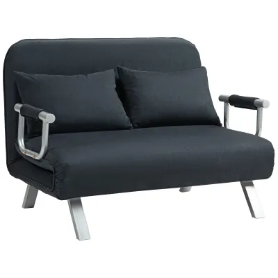 Schlafsofa, Gästebett, 5-fach verstellbar, Wildlederimitat, Stahlrahmen, inkl. Kissen, Schwarz