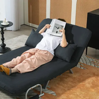 Schlafsofa, Gästebett, 5-fach verstellbar, Wildlederimitat, Stahlrahmen, inkl. Kissen, Schwarz