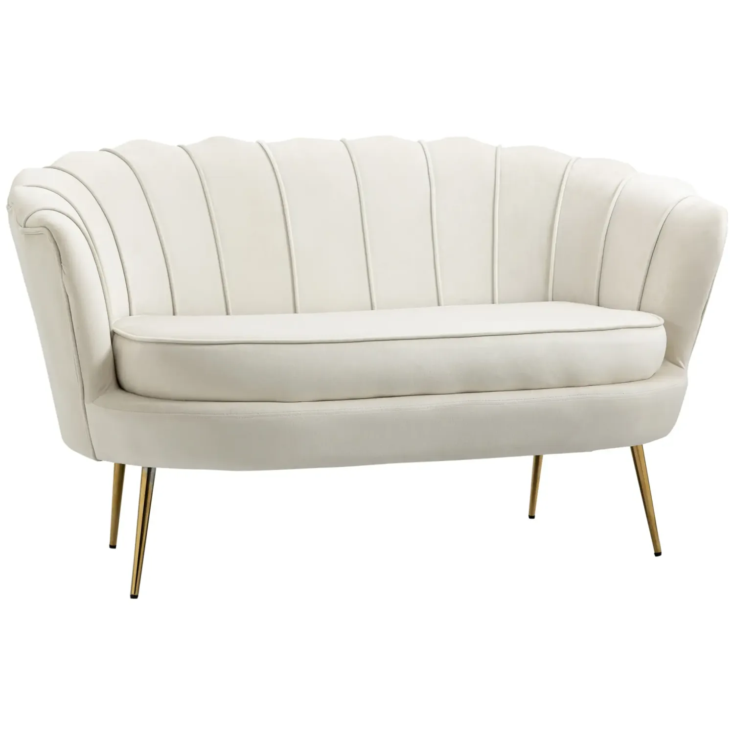 Luxus-Vintage 2-Sitzer Sofa, Couch, Polstermöbel, Samtoptik, bis 150 kg, Creme/Gold