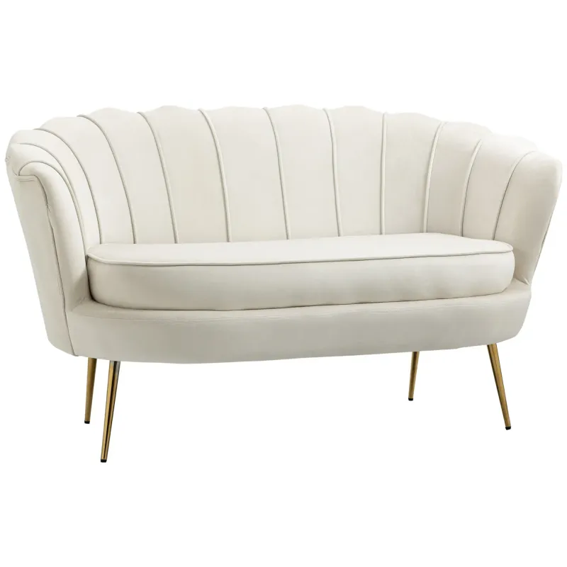 Luxus-Vintage 2-Sitzer Sofa, Couch, Polstermöbel, Samtoptik, bis 150 kg, Creme/Gold