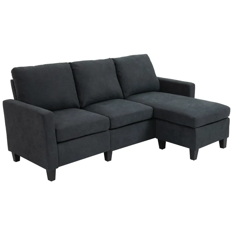 Ecksofa, Couchgarnitur, mit wendbarer Chaiselongue, 197 x 139 x 91cm, dunkelgrau