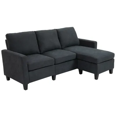 Ecksofa, Couchgarnitur, mit wendbarer Chaiselongue, 197 x 139 x 91cm, dunkelgrau