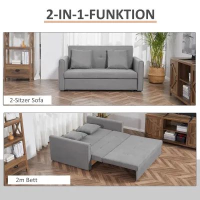 Schlafsofa, 2er-Sofa, mit verstecktem Stauraum, grau