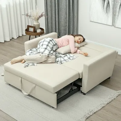 Schlafsofa, Klappsofa, 2-Sitzer Stoffsofa, Bettsofa, Sofa mit Schlaffunktion, beige