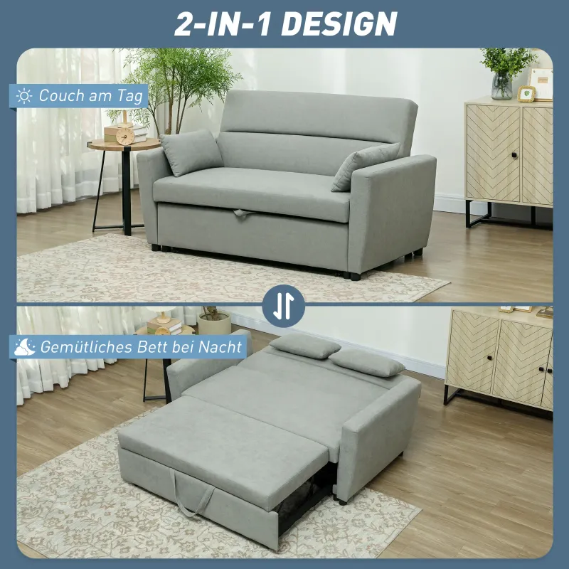 Schlafsofa, Klappsofa, 2-Sitzer Stoffsofa, Bettsofa, Sofa mit Schlaffunktion, grau