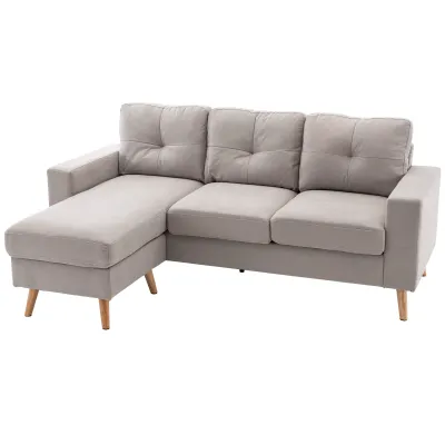 3-Sitzer-Ecksofa, Leinenoptik, Wendbare Chaiselongue, 193x136x85 cm, Hellgrau