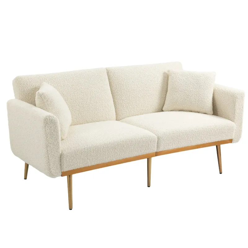 3-Sitzer-Teddystoff-Sofa, verstellbares Schlafsofa, 162x78x80 cm, Weiss