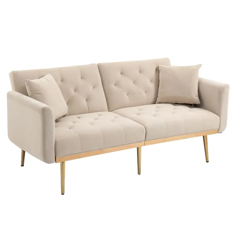 3-Sitzer-Sofa in Samtoptik, verstellbares Schlafsofa, 162x78x80 cm, Beige