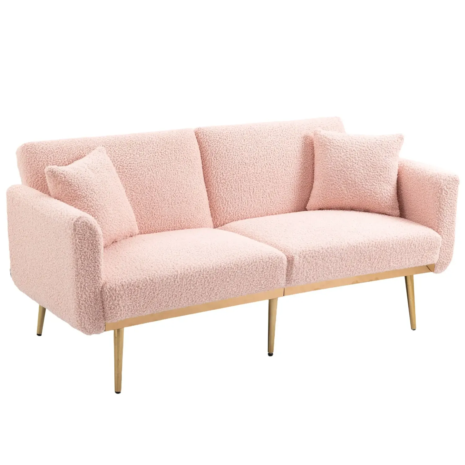 3-Sitzer-Teddystoff-Sofa, verstellbares Schlafsofa rosa