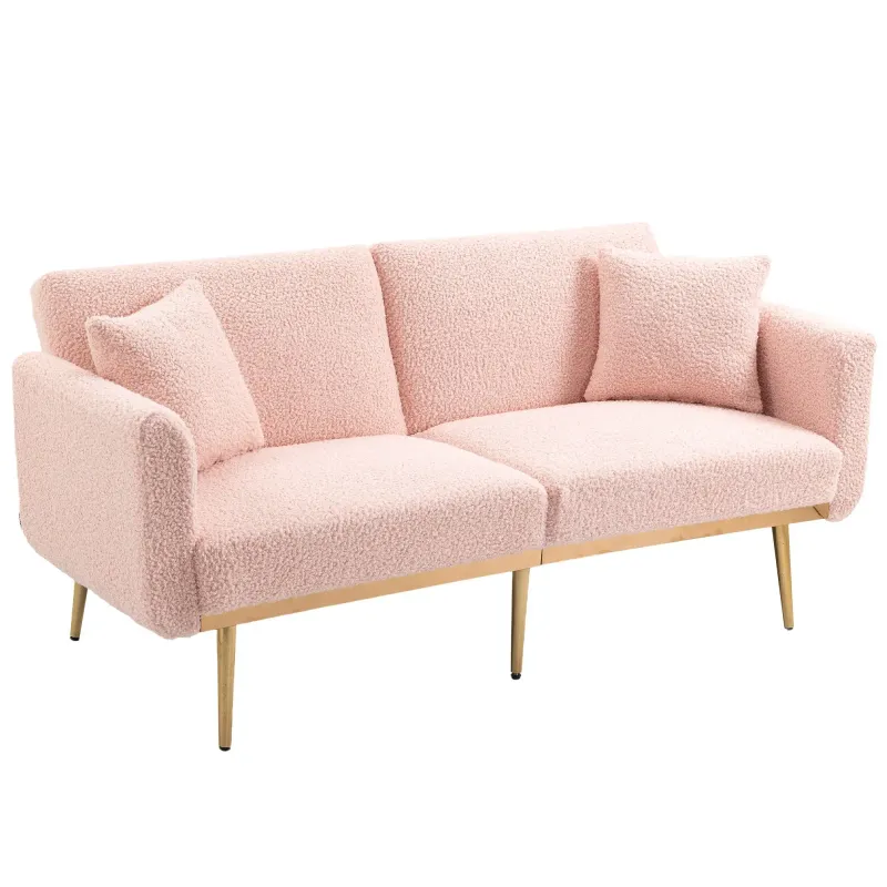 3-Sitzer-Teddystoff-Sofa, verstellbares Schlafsofa rosa