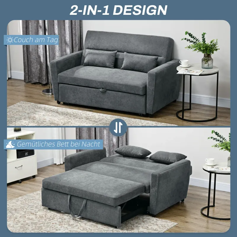 Schlafsofa, 2-Sitzer, ausklappbar, bis 200 kg, Holzrahmen, 155x90x88,5cm, Dunkelgrau