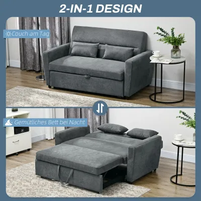 Schlafsofa, 2-Sitzer, ausklappbar, bis 200 kg, Holzrahmen, 155x90x88,5cm, Dunkelgrau