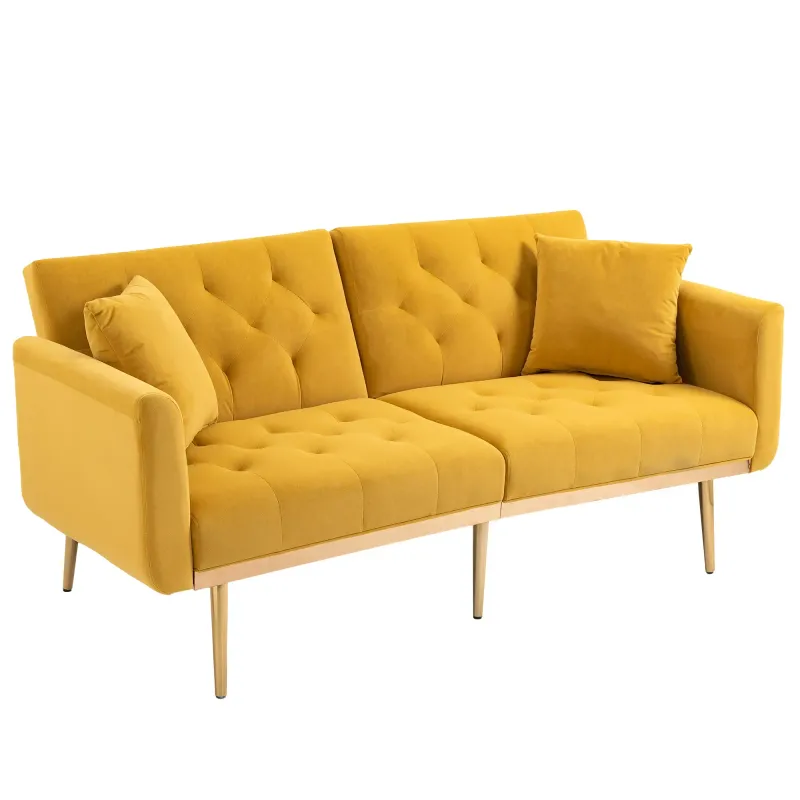 3-Sitzer-Sofa in Samtoptik, verstellbares Schlafsofa, 162x78x80 cm, Senfgelb