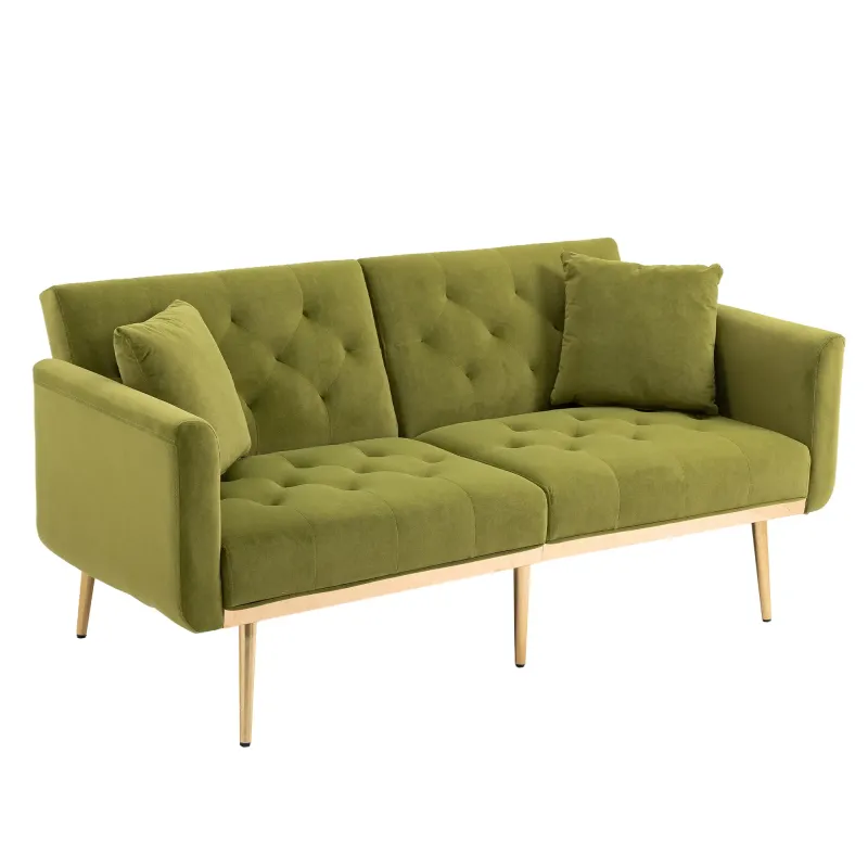 3-Sitzer-Sofa in Samtoptik, verstellbares Schlafsofa 162x78x80 cm, Olivgrün