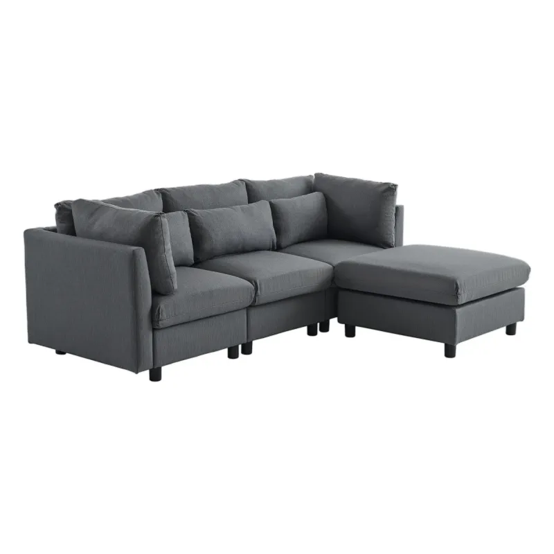 Modernes Ecksofa mit Schlaffunktion, 3-Sitzer mit Fussstütze, 220x157x81 cm, Grau