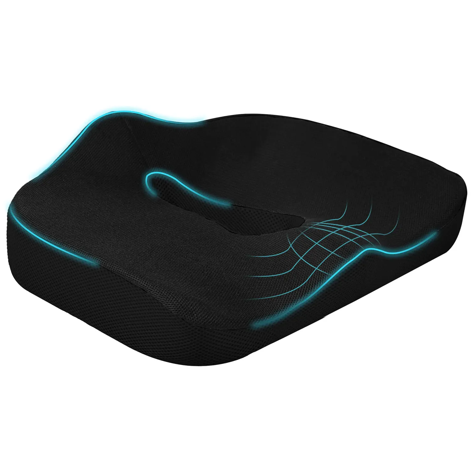 orthopädisches Sitzkissen, Steissbeinkissen, ergonomisch, atmungsaktiver Bezug, rutschfest, 44x39x13 cm, Schwarz