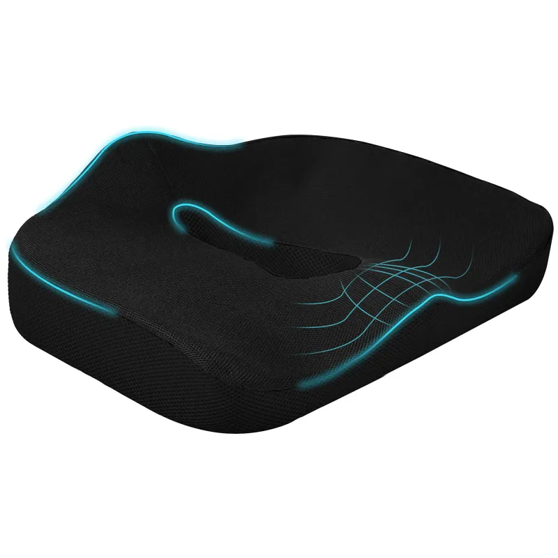 orthopädisches Sitzkissen, Steissbeinkissen, ergonomisch, atmungsaktiver Bezug, rutschfest, 44x39x13 cm, Schwarz