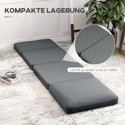 Faltbarer Bodensessel mit Kissen, Schlafsessel, Gästebett 75 x 268 x 18 cm, Dunkelgrau