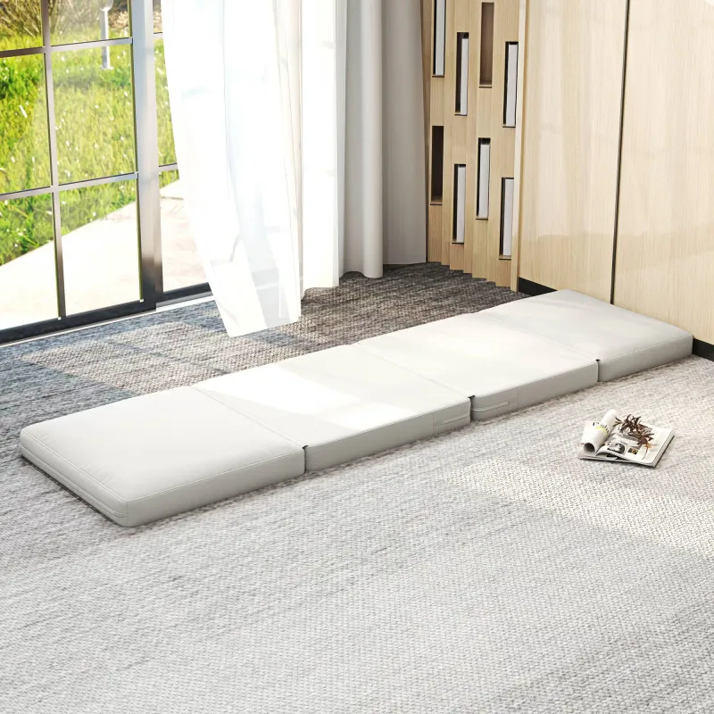 Faltbarer Bodensessel mit Kissen, Schlafsessel, Gästebett 75 x 268 x 18 cm, cremeweiss