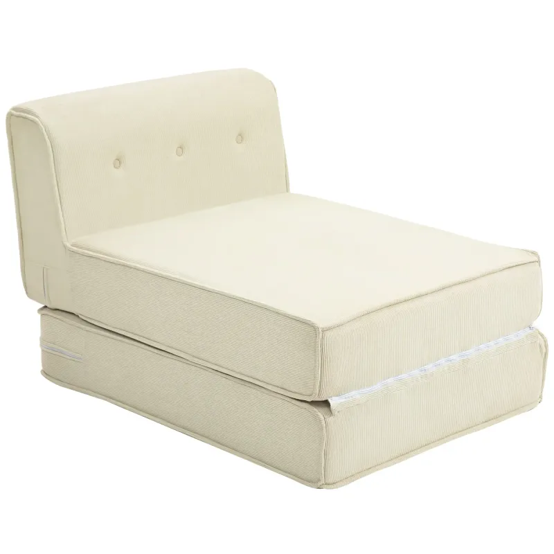 Bodensofa, faltbare Gästematratze, leicht, Cordbezug, 73x100x60 cm, Cremeweiss