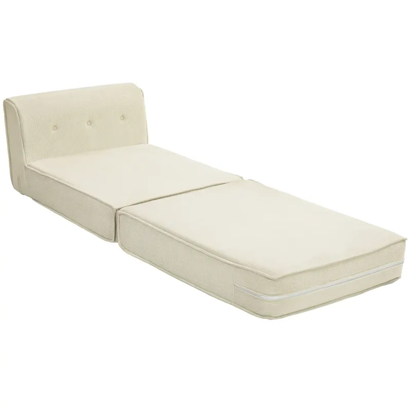 Bodensofa, faltbare Gästematratze, leicht, Cordbezug, 73x100x60 cm, Cremeweiss